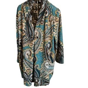 Ellen Weaver 2X Teal Paisley Print Tunic Top Shirt Blouse